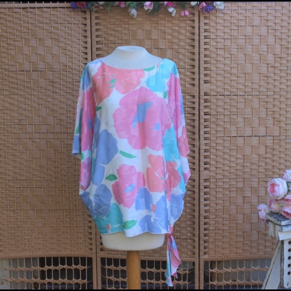 Vinage 80s Floral Tunic Kaftan Blouse